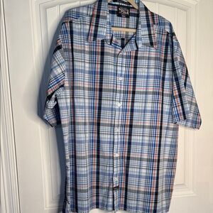 South Pole Men's Short-Sleeve Plaid Button Down Shirt - Blue, Orange XXL NWOT